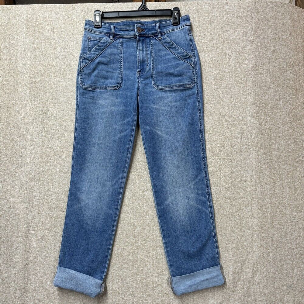 J Jill Denim Jeans 28 High Rise Straight Leg Blue Cuffed Cropped Stretch